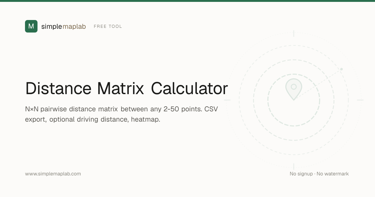 Distance Matrix Calculator — Free N×N Pairwise Distance Tool with CSV ...