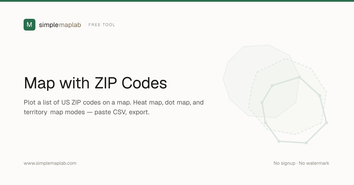 Map with ZIP Codes — Free ZIP Code Heat Map, Dot Map & Territory Maker ...