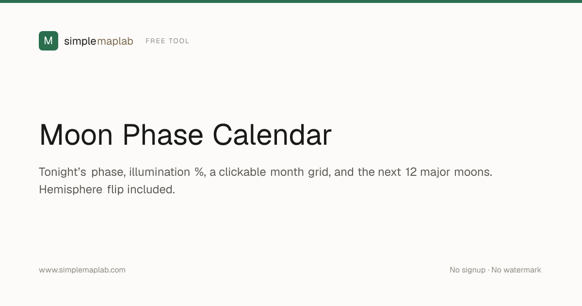 Moon Phase Calendar — Tonight, This Month, and the Next 12 Phases ...